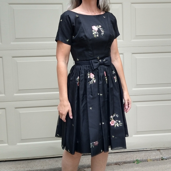 1950's EMBROIDERED ORGANZA DRESS 50's S - Picture 7 of 15